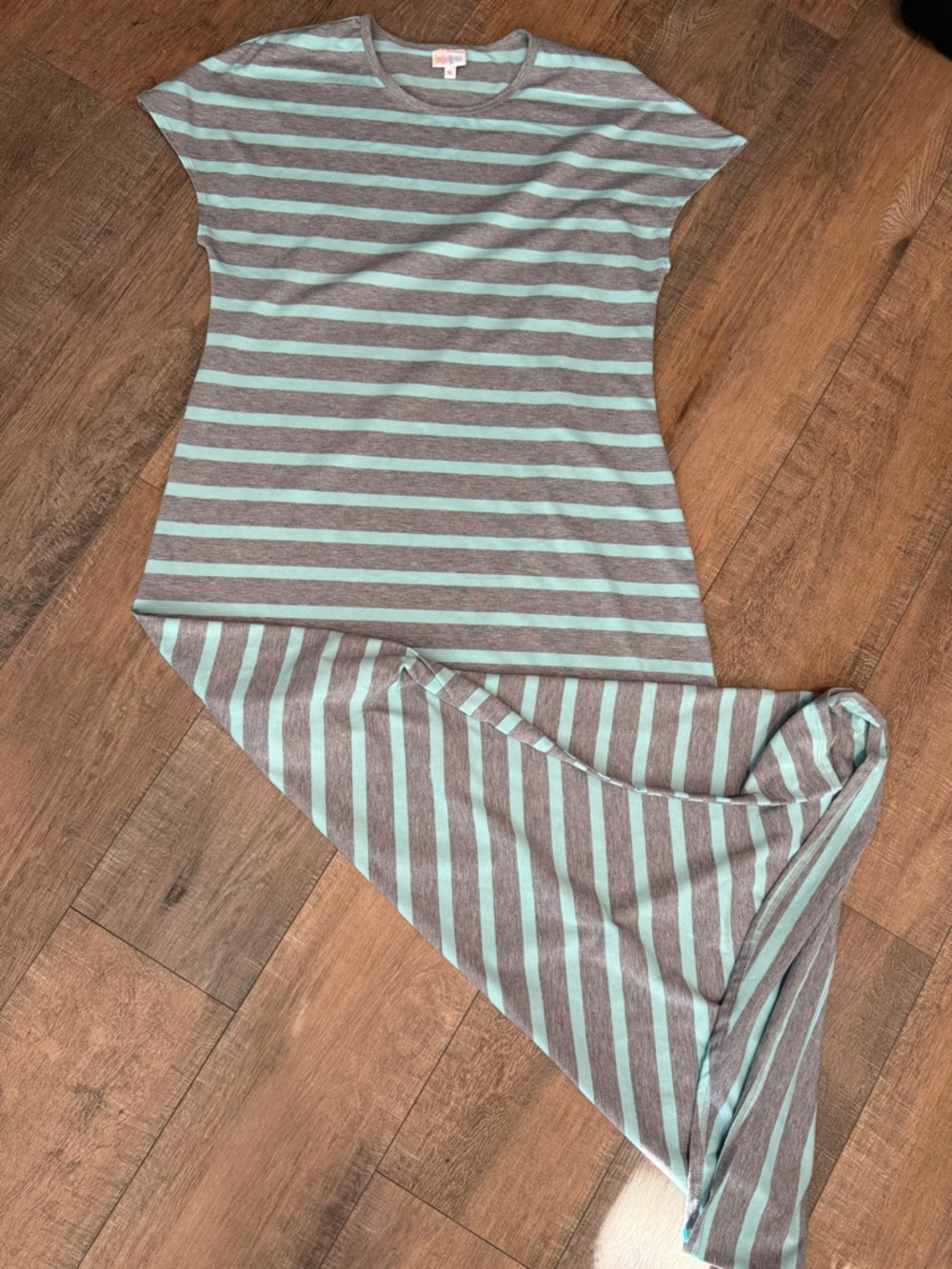 LuLaRoe Striped Maxi Dress in Mint and Gray Stripe
